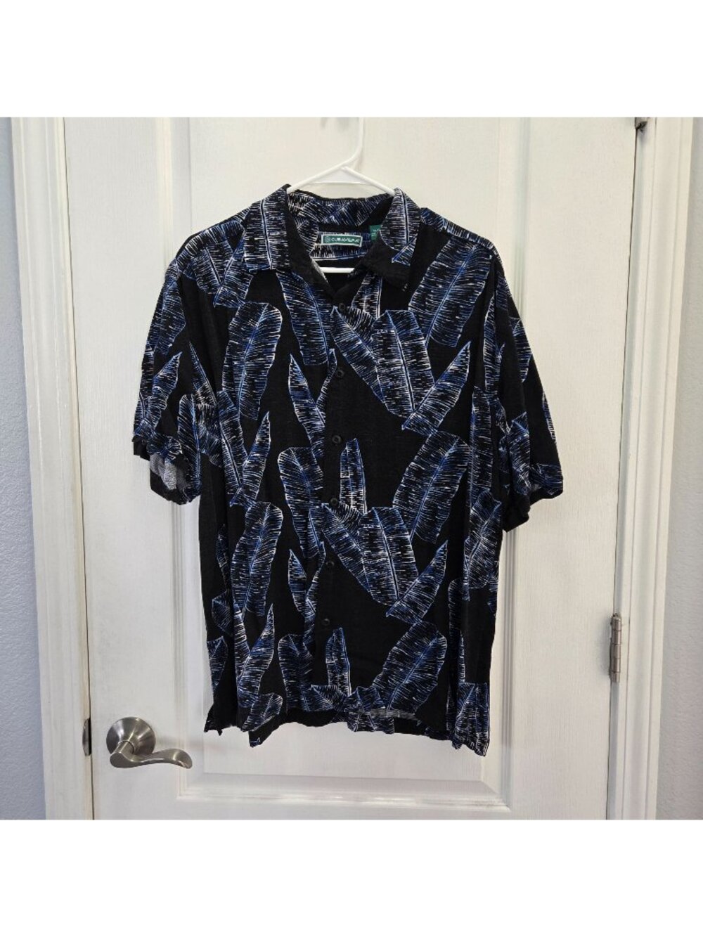 Cubavera Mens XL Black Tropical Leaf Print Button-Up Shirt (260171)